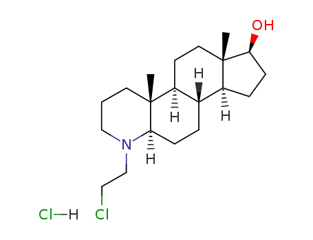 Molecular Structure of 72204-78-5 (1-(2-chloroethyl)-4a,6a-dimethylhexadecahydro-1H-indeno[5,4-f]quinolin-7-ol)