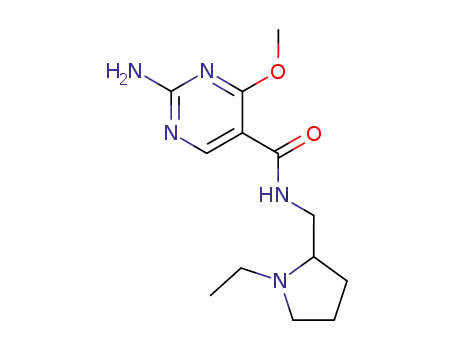Molecular Structure of 72412-36-3 (2-(2-Amino-4-methoxy-5-pyrimidinyl carboxamidomethyl)-1-ethylpyrrolidi ne)