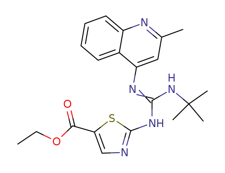 Molecular Structure of 71132-06-4 (ethyl 2-[tert-butyl(2-methylquinolin-4-yl)carbamimidamido]-1,3-thiazole-5-carboxylate)