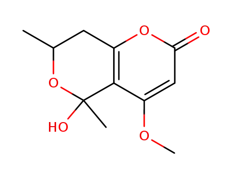 Molecular Structure of 80927-99-7 (5-Hydroxy-4-methoxy-5,7-dimethyl-7,8-dihydro-5H-pyrano[4,3-b]pyran-2-one)
