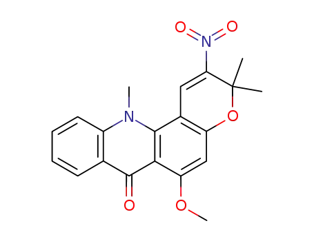 Molecular Structure of 7095-42-3 (6-methoxy-3,3,12-trimethyl-2-nitro-3,12-dihydro-7H-pyrano[2,3-c]acridin-7-one)