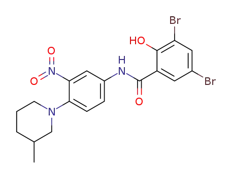 Molecular Structure of 72670-69-0 (3,5-dibromo-2-hydroxy-N-[4-(3-methylpiperidin-1-yl)-3-nitrophenyl]benzamide)