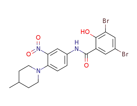 Molecular Structure of 72670-70-3 (3,5-dibromo-2-hydroxy-N-[4-(4-methylpiperidin-1-yl)-3-nitrophenyl]benzamide)