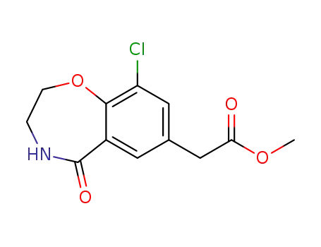 Molecular Structure of 72766-04-2 (methyl (9-chloro-5-oxo-2,3,4,5-tetrahydro-1,4-benzoxazepin-7-yl)acetate)