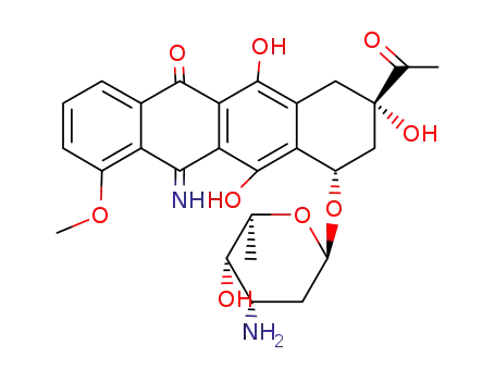 Molecular Structure of 72983-78-9 (5(8H)-Naphthacenone, 8-acetyl-10-(3-amino-2,3,6-trideoxy-.alpha.-L-lyxo-hexopyranosyl)oxy-7,9,10,12-tetrahydro-6,8,11-trihydroxy-12-imino-1-methoxy-, (8S,10S)-)