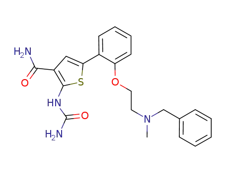 Molecular Structure of 727741-84-6 (3-Thiophenecarboxamide, 2-[(aminocarbonyl)amino]-5-[2-[2-[methyl(phenylmethyl)amino]ethoxy]phenyl]-)