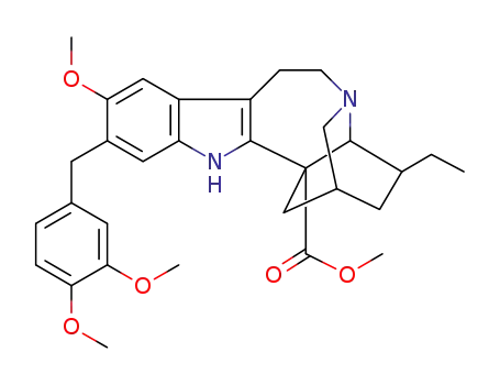 Molecular Structure of 72989-11-8 (methyl (2alpha,4alpha,5xi,18xi)-13-(3,4-dimethoxybenzyl)-12-methoxyibogamine-18-carboxylate)