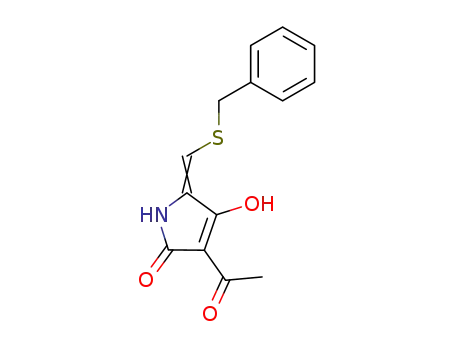 Molecular Structure of 731-57-7 ((2E)-4-acetyl-2-[(benzylsulfanyl)methylidene]-5-hydroxy-1,2-dihydro-3H-pyrrol-3-one)
