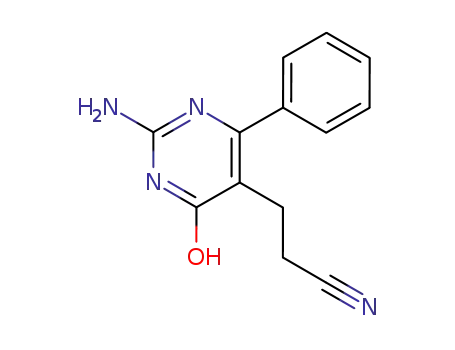 Molecular Structure of 727-75-3 (3-(2-amino-4-oxo-6-phenyl-1,4-dihydropyrimidin-5-yl)propanenitrile)