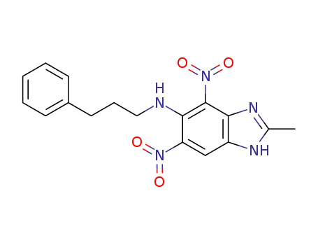 Molecular Structure of 72766-30-4 (2-methyl-4,6-dinitro-N-(3-phenylpropyl)-1H-benzimidazol-5-amine)