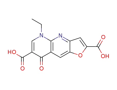 Molecular Structure of 73101-86-7 (Furo[3,2-b][1,8]naphthyridine-2,7-dicarboxylic acid,
5-ethyl-5,8-dihydro-8-oxo-)
