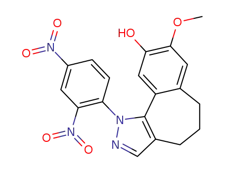 Molecular Structure of 71007-77-7 (1-(2,4-dinitrophenyl)-8-methoxy-1,4,5,6-tetrahydrobenzo[6,7]cyclohepta[1,2-c]pyrazol-9-ol)