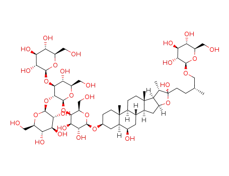 Molecular Structure of 118543-11-6 (b-D-Galactopyranoside, (3b,5a,6b,22a,25R)-26-(b-D-glucopyranosyloxy)-6,22-dihydroxyfurostan-3-ylO-b-D-glucopyranosyl-(1®2)-O-[b-D-glucopyranosyl-(1®3)]-O-b-D-glucopyranosyl-(1®4)-)