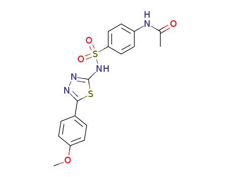 Molecular Structure of 1248-81-3 (Acetamide,
N-[4-[[[5-(4-methoxyphenyl)-1,3,4-thiadiazol-2-yl]amino]sulfonyl]phenyl]-)