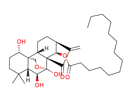 Molecular Structure of 79729-73-0 (1,6,7-trihydroxy-15-oxo-7,20-epoxykaur-16-en-14-yl tetradecanoate)