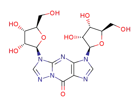 Molecular Structure of 80153-26-0 (3,5-dipentofuranosyl-3,5-dihydro-9H-[1,2,4]triazolo[1,5-a]purin-9-one)