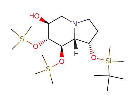 Molecular Structure of 130966-45-9 ((1S,6S,7R,8R,8aR)-1-(tert-Butyl-dimethyl-silanyloxy)-7,8-bis-trimethylsilanyloxy-octahydro-indolizin-6-ol)