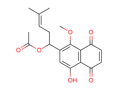 Molecular Structure of 80348-65-8 ((-)-6-[(S)-1-Acetoxy-4-methyl-3-pentenyl]-8-hydroxy-5-methoxy-1,4-naphthalenedione)
