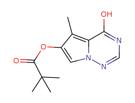 Molecular Structure of 872206-47-8 (Propanoic acid, 2,2-diMethyl-, 1,4-dihydro-5-Methyl-4-oxopyrrolo[2,1-f][1,2,4]triazin-6-yl ester)