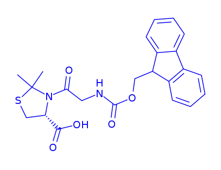 Molecular Structure of 873842-17-2 (4-Thiazolidinecarboxylic acid, 3-[[[(9H-fluoren-9-ylMethoxy)carbonyl]aMino]acetyl]-2,2-diMethyl-, (4R)-)