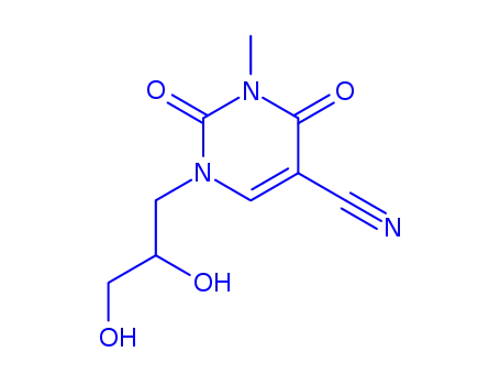 Molecular Structure of 799261-92-0 (5-Pyrimidinecarbonitrile,1-[(2R)-2,3-dihydroxypropyl]-1,2,3,4-tetrahydro-3-methyl-2,4-dioxo-(9CI))