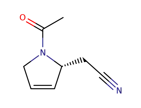 Molecular Structure of 178206-94-5 (1H-Pyrrole-2-acetonitrile, 1-acetyl-2,5-dihydro-, (R)- (9CI))
