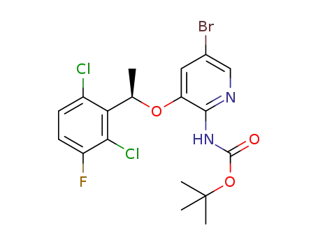 Molecular Structure of 1569895-70-0 ((R)-5-bromo-3-(1-(2,6-dichloro-3-fluorophenyl)ethoxy)-2-tert-butyloxycarbonylaminopyridine)