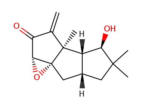 Molecular Structure of 80677-96-9 ((3aR,3bβ,6aβ)-4β-Hydroxy-3aα,5,5-trimethyl-3-methylene-1α,7aα-epoxydecahydro-2H-cyclopenta[a]pentalene-2-one)