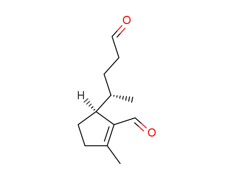 Molecular Structure of 181782-14-9 ((S)-2-Methyl-5-((S)-1-methyl-4-oxo-butyl)-cyclopent-1-enecarbaldehyde)