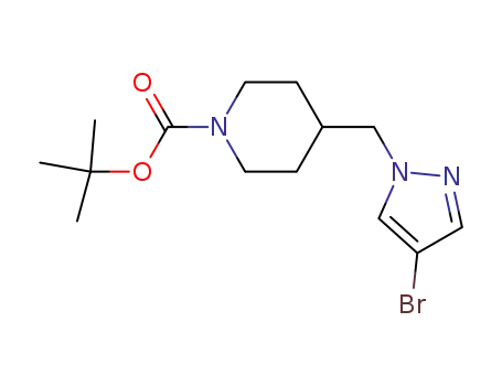 Molecular Structure of 877401-26-8 (tert-butyl 4-[(4-bromo-1H-pyrazol-1-yl)methyl]piperidine-1-carboxylate)