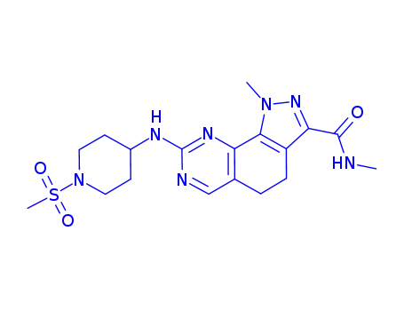 Molecular Structure of 802536-13-6 (1H-Pyrazolo[4,3-h]quinazoline-3-carboxamide, 4,5-dihydro-N,1-dimethyl-8-[[1-(methylsulfonyl)-4-piperidinyl]amino]-)