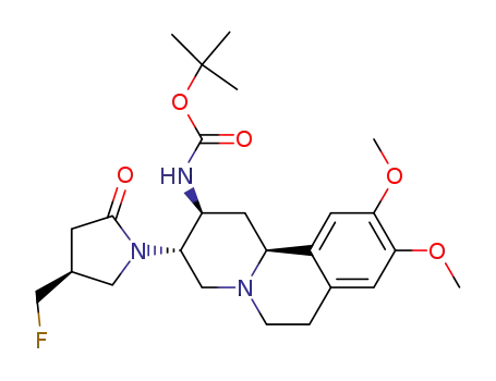 Molecular Structure of 813452-16-3 ((2S,3S,11bS)-[3-((4S)-4-(fluoromethyl)-2-oxo-pyrrolidin-1-yl)-9,10-dimethoxy-1,3,4,6,7,11b-hexahydro-2H-pyrido[2,1-a]isoquinolin-2-yl]-carbamic acid tert-butyl ester)