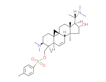 Molecular Structure of 3296-28-4 (3-Dimethylamino-17-<1-dimethylamino-aethyl>-4-p-toluolsulfonyloxymethyl-16-hydroxy-4,13,14-trimethyl-1,2,3,4,5,8,11,12,13,14,15,16-dodecahydro-17H,19H-cyclopropa<9,10>cyclopenta<a>phenanthren)
