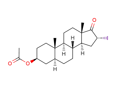 Molecular Structure of 41238-31-7 (Acetic acid (3S,5S,8R,9S,10S,13S,14S,16R)-16-iodo-10,13-dimethyl-17-oxo-hexadecahydro-cyclopenta[a]phenanthren-3-yl ester)