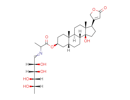 Molecular Structure of 81176-34-3 ([14-hydroxy-10,13-dimethyl-17-(5-oxo-2H-furan-3-yl)-1,2,3,4,5,6,7,8,9, 11,12,15,16,17-tetradecahydrocyclopenta[a]phenanthren-3-yl] 2-(2,3,4,5 -tetrahydroxyhexylideneamino)propanoate)