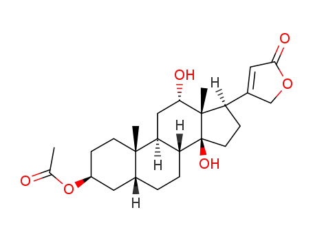 Molecular Structure of 80680-87-1 (3β-Acetoxy-12α,14-dihydroxy-5β,14β-card-20(22)-enolid)