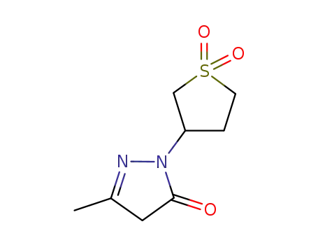 Molecular Structure of 881-38-9 (2-(1,1-DIOXIDOTETRAHYDROTHIEN-3-YL)-5-METHYL-2,4-DIHYDRO-3H-PYRAZOL-3-ONE)
