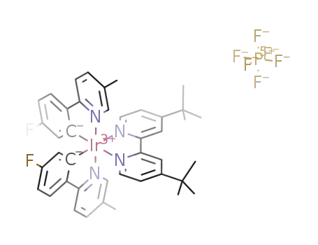 Molecular Structure of 808142-88-3 (Ir(F-Meppy)<sub>2</sub>(dtbbpy)PF<sub>6</sub>)