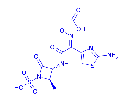 Molecular Structure of 85506-30-5 (trans-2-[[[1-(2-aminothiazol-4-yl)-2-[(2-methyl-4-oxo-1-sulphoazetidin-3-yl)amino]-2-oxoethylidene]amino]oxy]-2-methylpropionic acid)