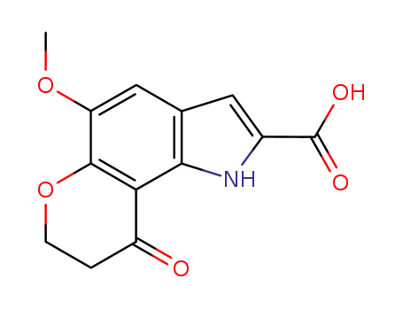 Molecular Structure of 81258-05-1 (Pyrano(2,3-g)indole-2-carboxylic acid, 1,7,8,9-tetrahydro-5-methoxy-9- oxo-)