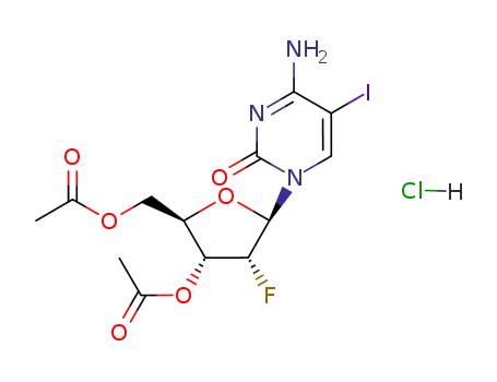 Molecular Structure of 83966-99-8 (3',5'-di-O-acetyl-2'-deoxy-2'-fluoro-5-iodocytosine hydrochloride)