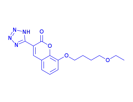 Molecular Structure of 80916-87-6 (8-(5-Oxaheptyloxy)-3-(1H-tetrazol-5-yl)coumarin)