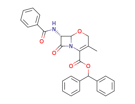 Molecular Structure of 81370-17-4 ((6R-trans)-7-(BenzoylaMino)-3-Methyl-8-oxo-5-oxa-1-azabicyclo[4.2.0]oct-2-ene-2-carboxylic Acid DiphenylMethyl Ester)