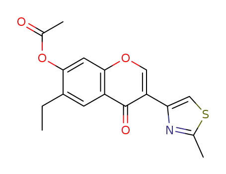 Molecular Structure of 80761-86-0 (6-ethyl-3-(2-methyl-1,3-thiazol-4-yl)-4-oxo-4H-chromen-7-yl acetate)