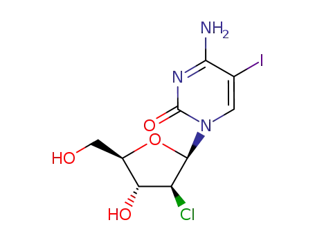 Molecular Structure of 80791-94-2 (4-amino-1-(2-chloro-2-deoxy-beta-L-ribofuranosyl)-5-iodopyrimidin-2(1H)-one)