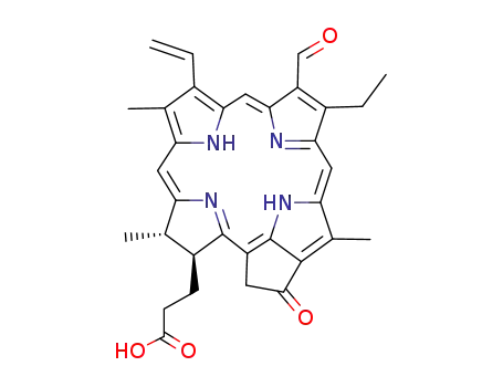 Molecular Structure of 82040-65-1 (3-Phorbinepropanoic acid, 9-ethenyl-14-ethyl-13-formyl-4,8,18-trimethy l-20-oxo-, (3S,4S)-)