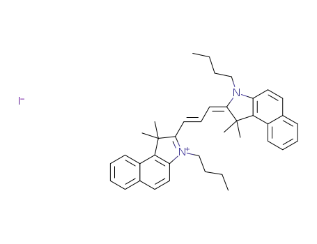 Molecular Structure of 886046-46-4 (3-Butyl-2-[3-(3-butyl-1,3-dihydro-1,1-dimethyl-2H-benz[e]indol-2-ylidene)-1-propen-1-yl]-1,1-dimethyl-1H-benz[e]indolium iodide)