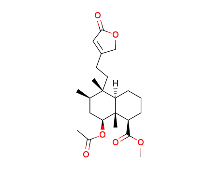 Molecular Structure of 82225-47-6 (1-Naphthalenecarboxylic acid, 8-(acetyloxy)-5-(2-(2,5-dihydro-5-oxo-3- furanyl)ethyl)decahydro-5,6,8a-trimethyl-, methyl ester, (1R-(1alpha,4 abeta,5beta,6alpha,8alpha,8aalpha))-)