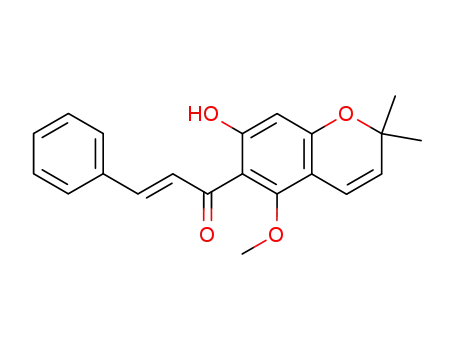 Molecular Structure of 65463-74-3 (2-Propen-1-one,
1-(7-hydroxy-5-methoxy-2,2-dimethyl-2H-1-benzopyran-6-yl)-3-phenyl-)