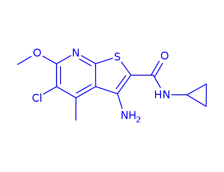 Molecular Structure of 886047-13-8 (3-AMINO-5-CHLORO-N-CYCLOPROPYL-6-METHOXY-4-METHYLTHIENO[2,3-B]PYRIDINE-2-CARBOXAMIDE)